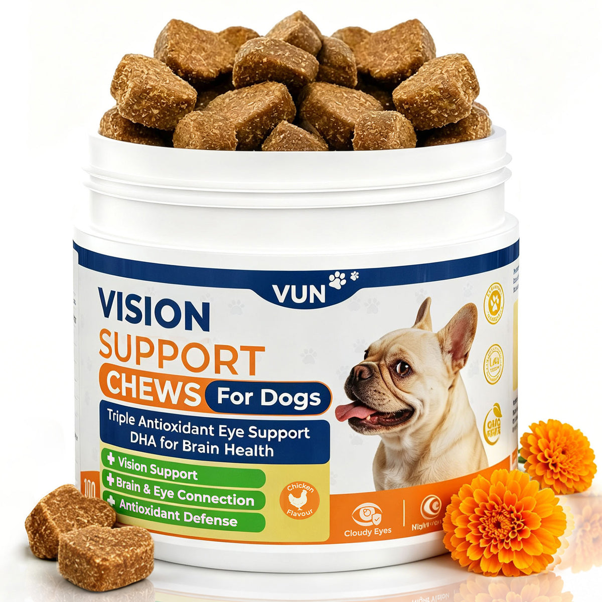 VUN Dog Eye Supplements-Dog Vision Supplement Soft Chew for Cloudy Eyes