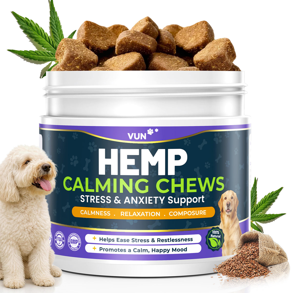 Hemp Calming Chews for Dogs, Advanced Dog Calming Chews melatonin for Dogs