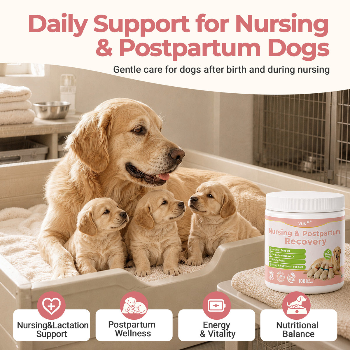 VUN Lactation Support for Dogs,Dog Nursing Postpartum Chews