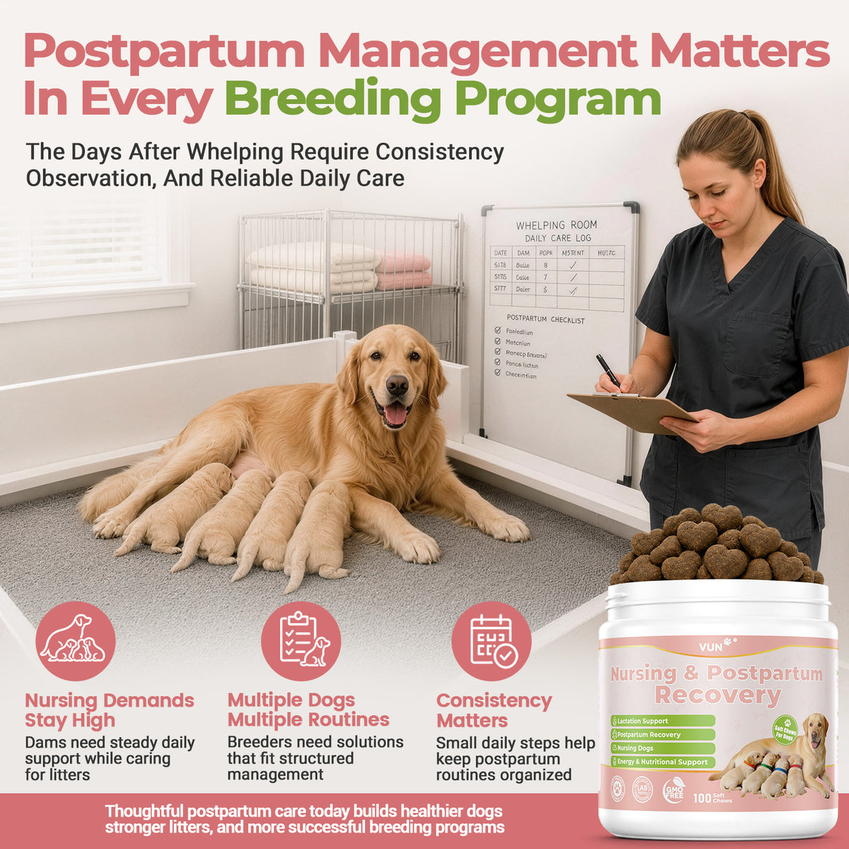 VUN Lactation Support for Dogs,Dog Nursing Postpartum Chews