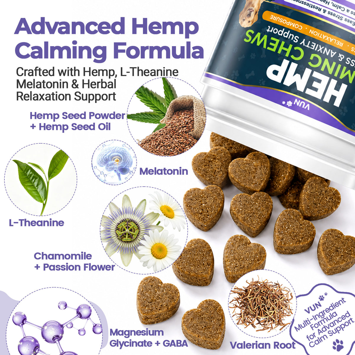 Hemp Calming Chews for Dogs, Advanced Dog Calming Chews melatonin for Dogs