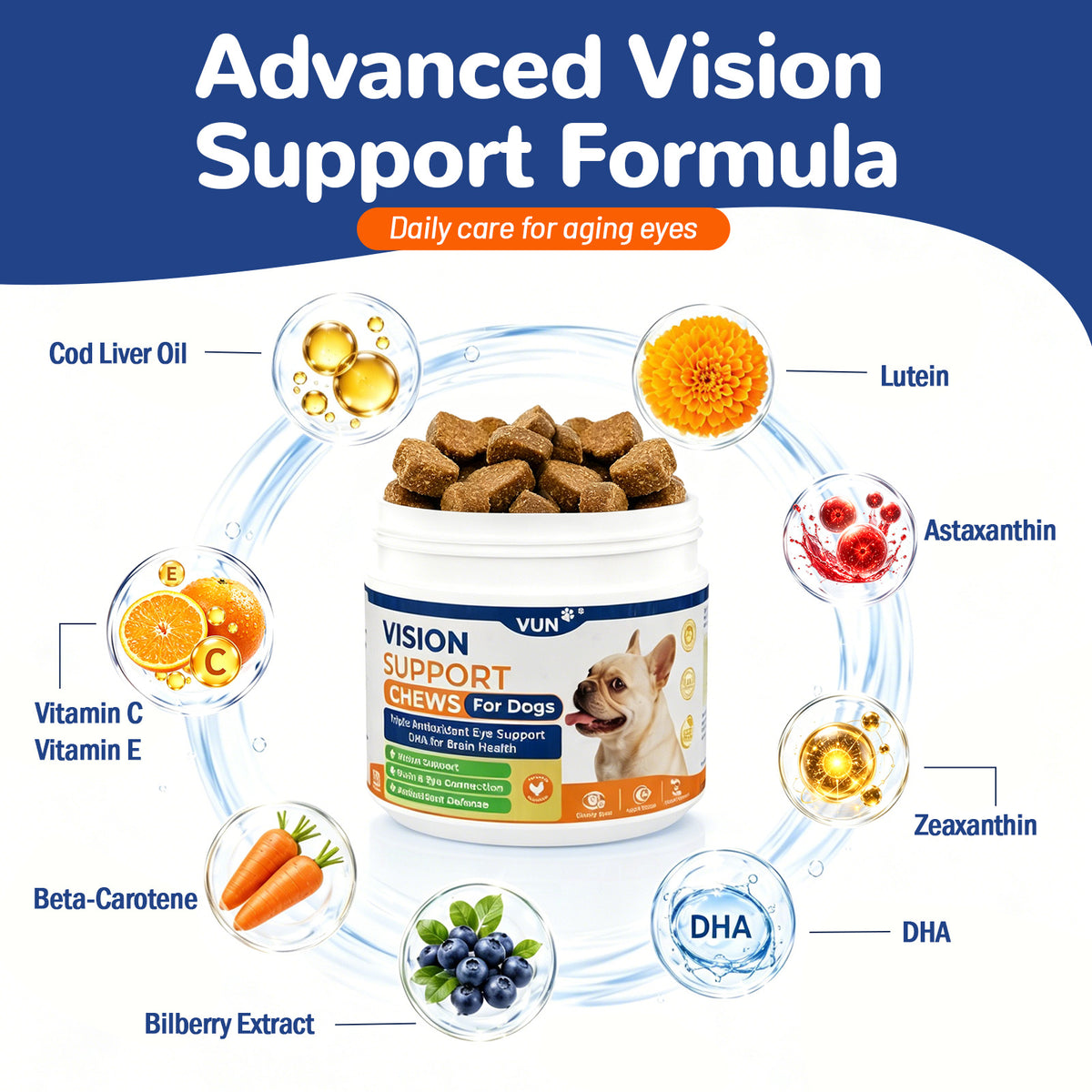 VUN Dog Eye Supplements-Dog Vision Supplement Soft Chew for Cloudy Eyes