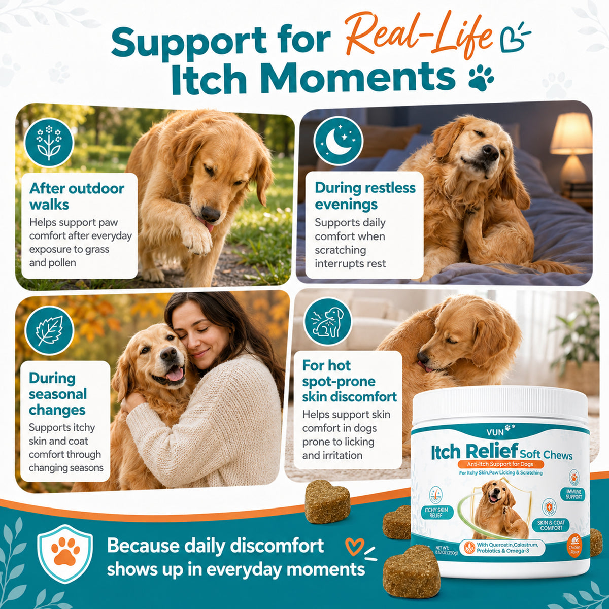 Dog Itching Skin Relief Chews,Anti Itch for Dogs, Itch Relief & Paw Licking