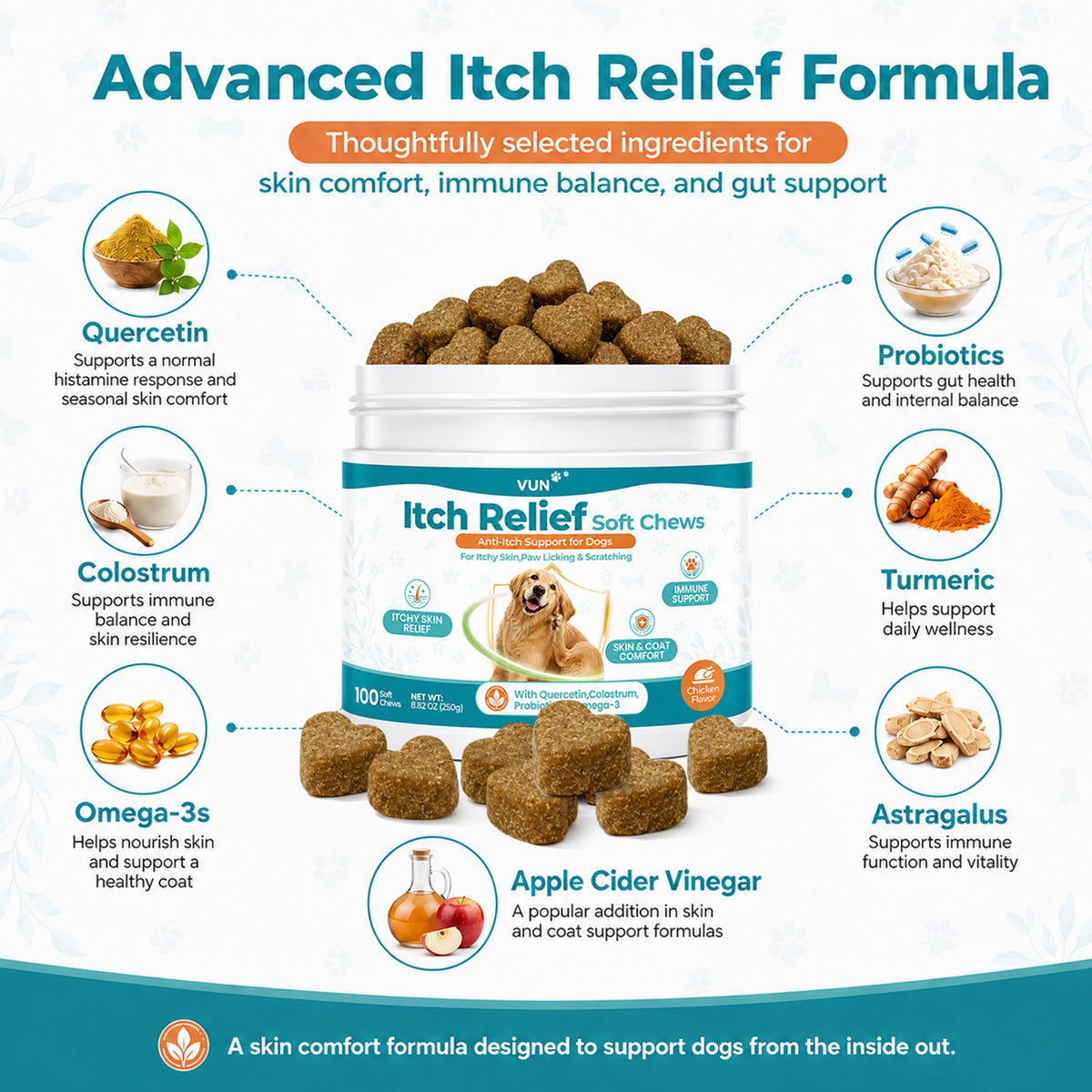 Dog Itching Skin Relief Chews,Anti Itch for Dogs, Itch Relief & Paw Licking