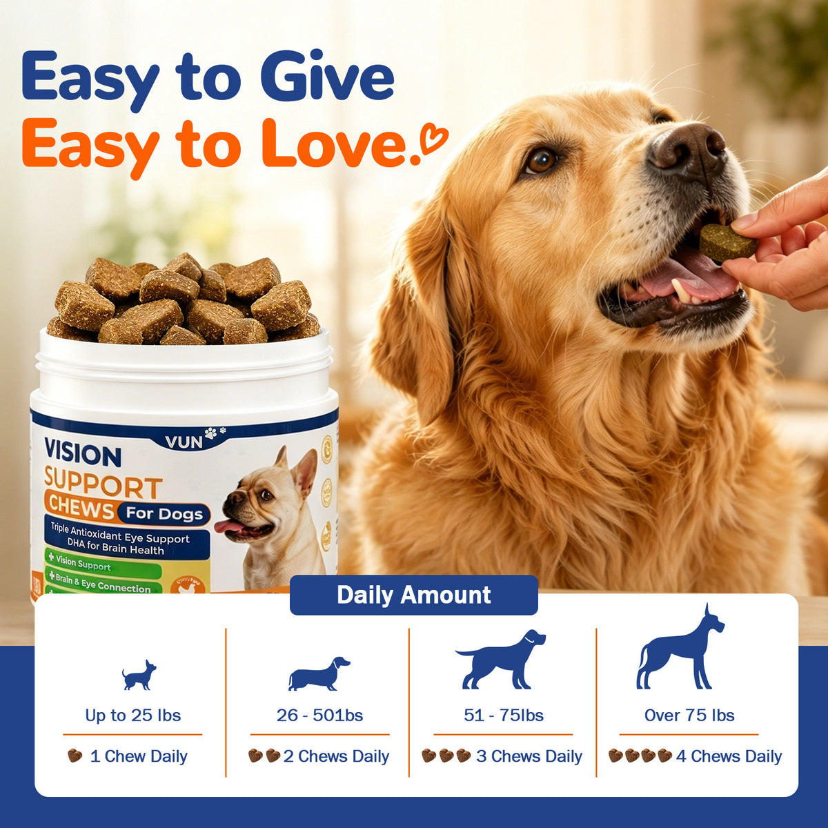 VUN Dog Eye Supplements-Dog Vision Supplement Soft Chew for Cloudy Eyes