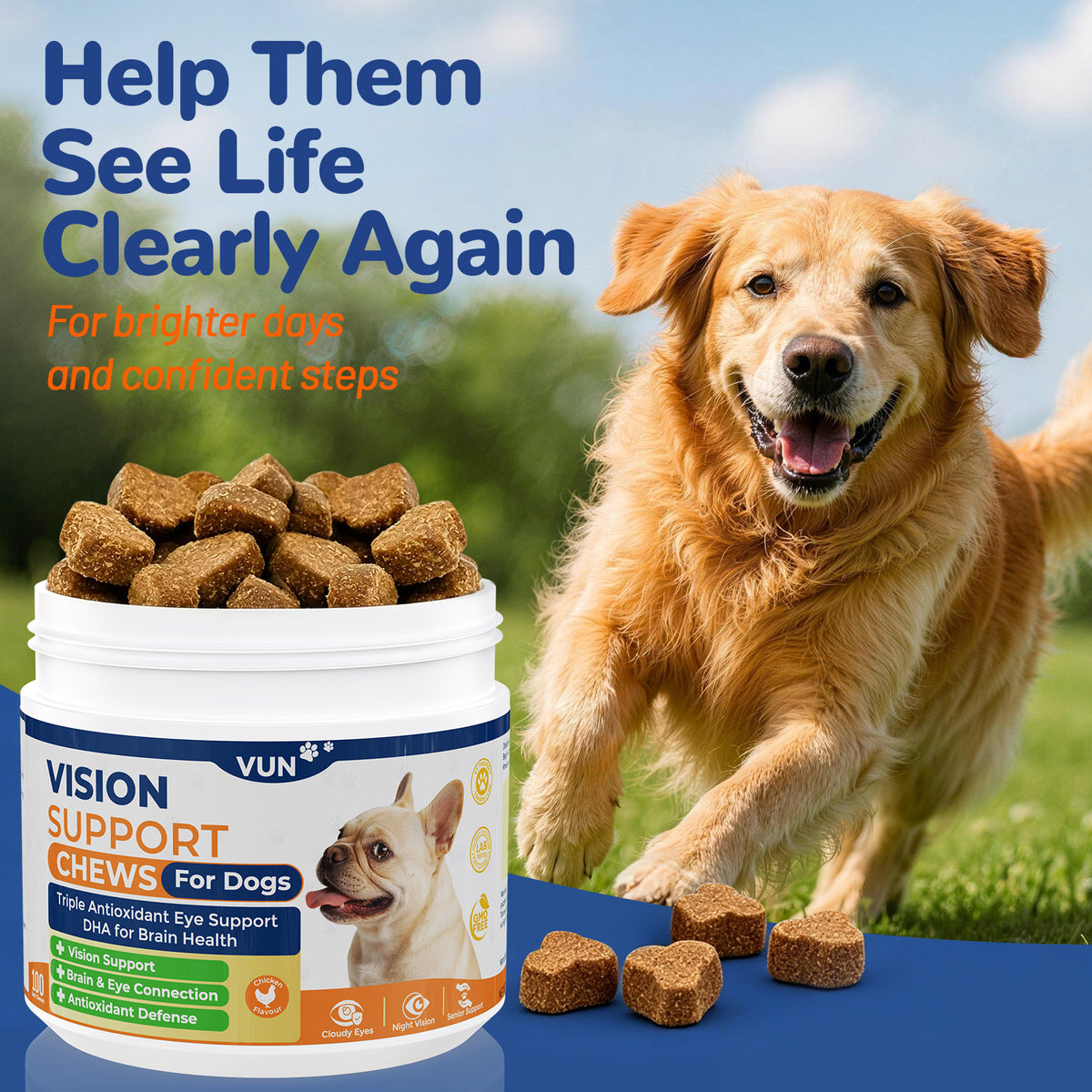 VUN Dog Eye Supplements-Dog Vision Supplement Soft Chew for Cloudy Eyes