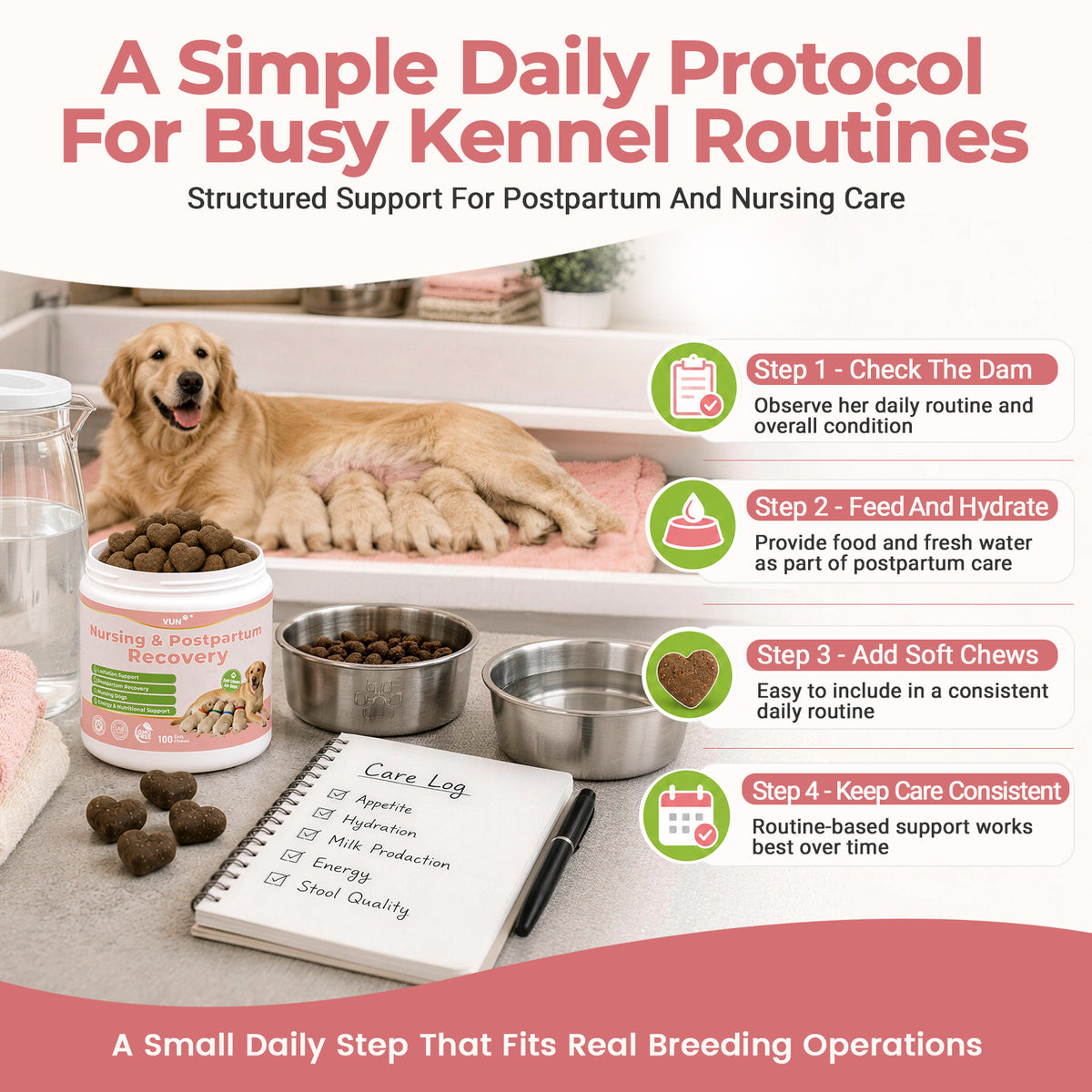 VUN Lactation Support for Dogs,Dog Nursing Postpartum Chews