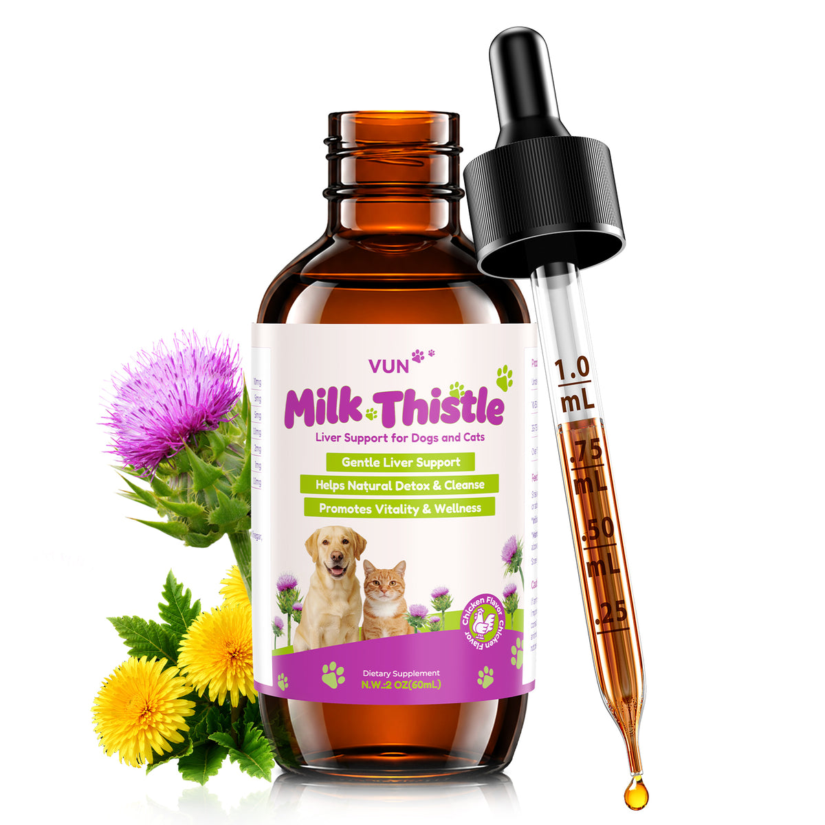 VUN Milk Thistle for Dogs & Cats,Dog Liquid Liver Supplement