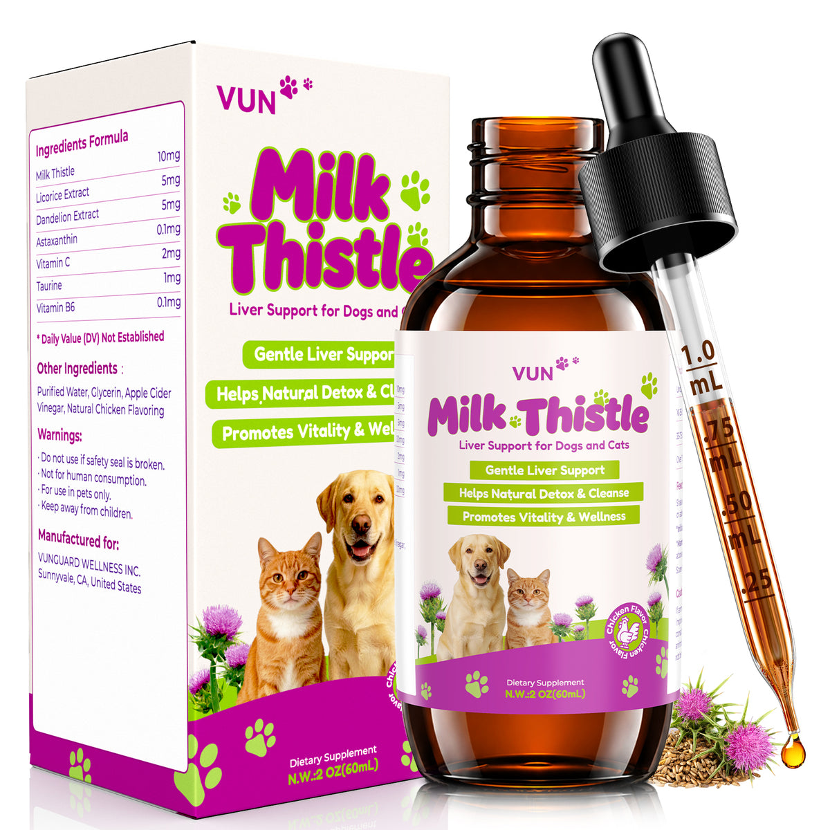 VUN Milk Thistle for Dogs & Cats,Dog Liquid Liver Supplement