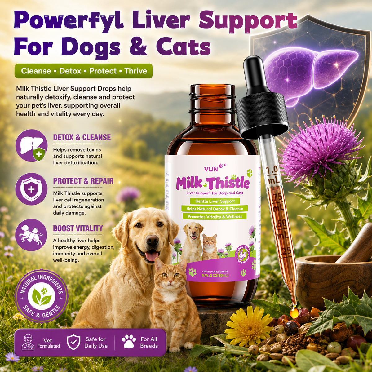 VUN Milk Thistle for Dogs & Cats,Dog Liquid Liver Supplement