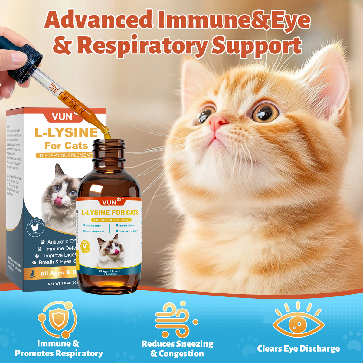 VUN L Lysine for Cats-Liquid Lysine Drops for Cat Immune & Respiratory