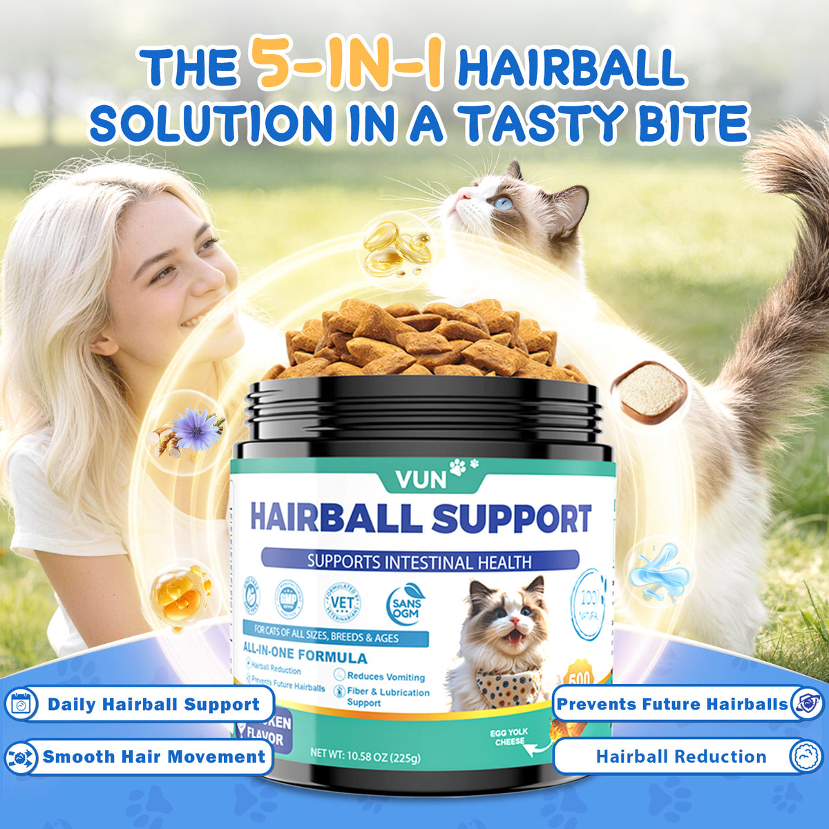 Cat Hairball Support Crunchy & Creamy Chews, Hairball Treatment for Cats