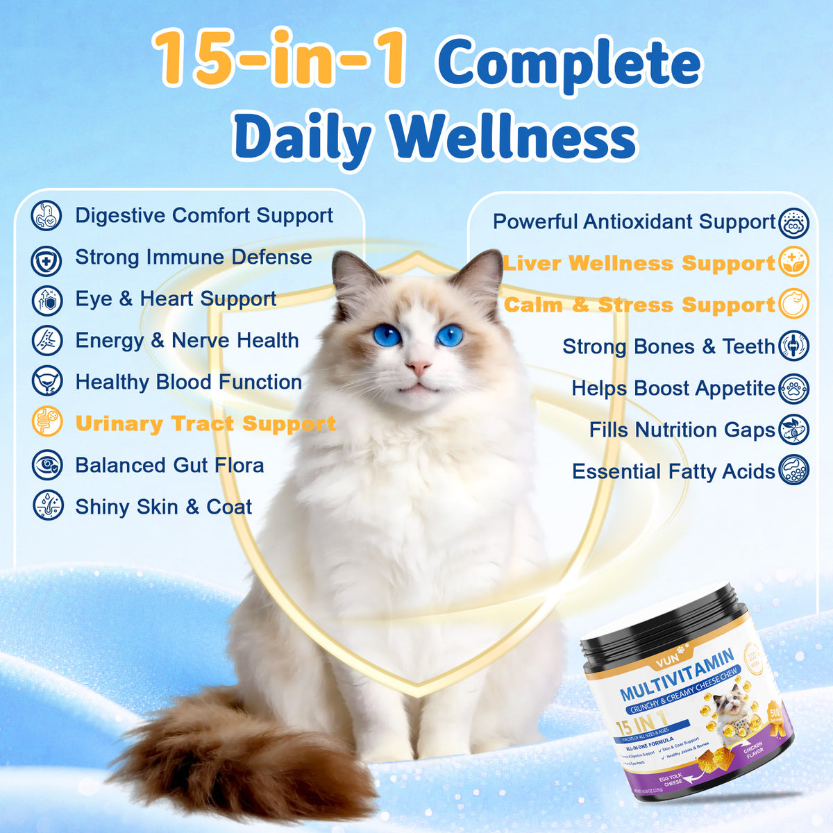 VUN Cat Vitamins Crunchy&Creamy Chews-Multivitamin for Indoor Cats