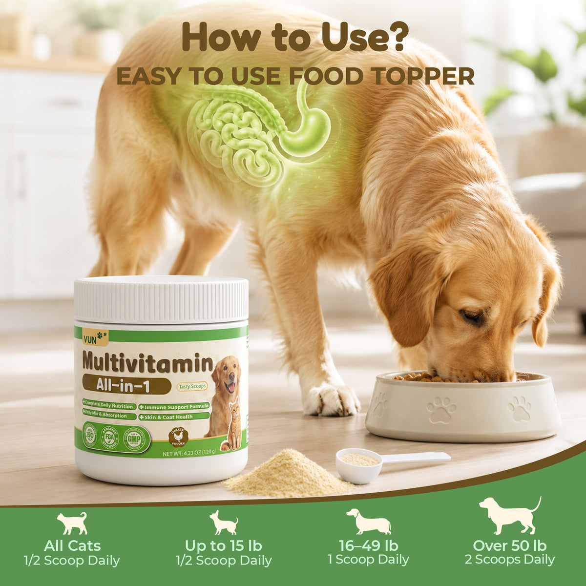 VUN Pet Daily Dog Vitamins Supplements Multivitamin Powder for Dogs