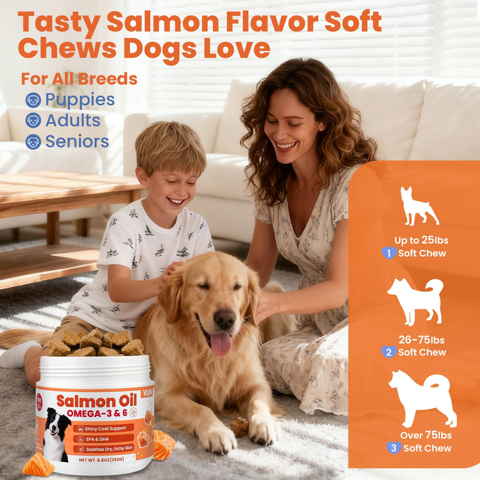 VUN Salmon Oil Soft Chews for Dogs | Omega 3 & 6 for Skin & Coat Health