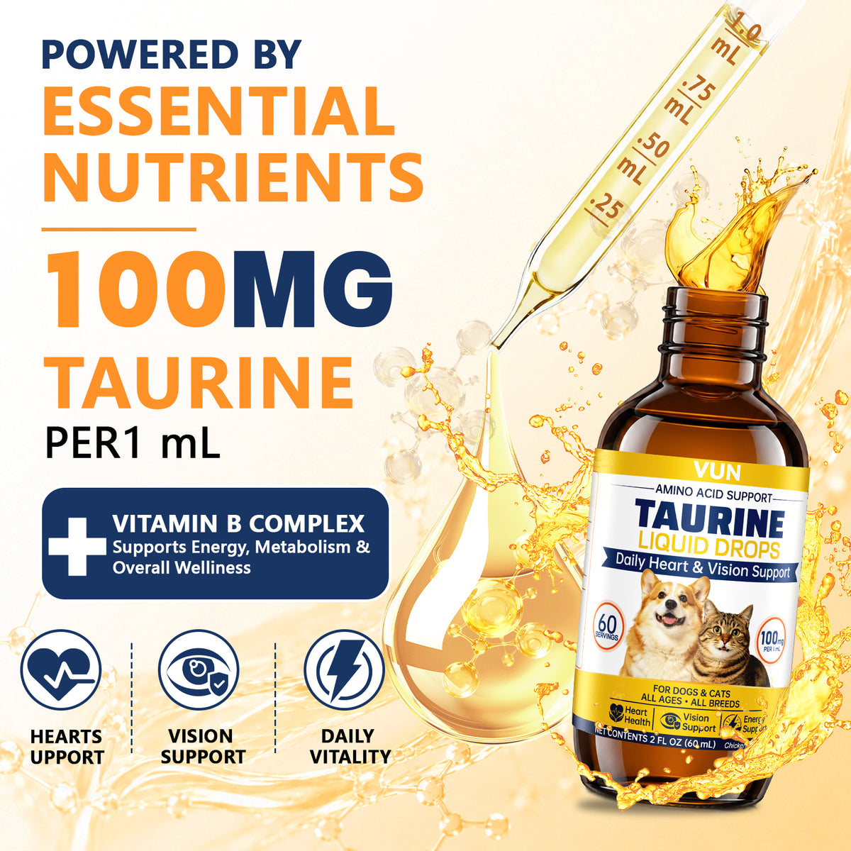 Taurine for Dogs - Taurine Liquid Supplement for Cats Healthy Vision, Heart