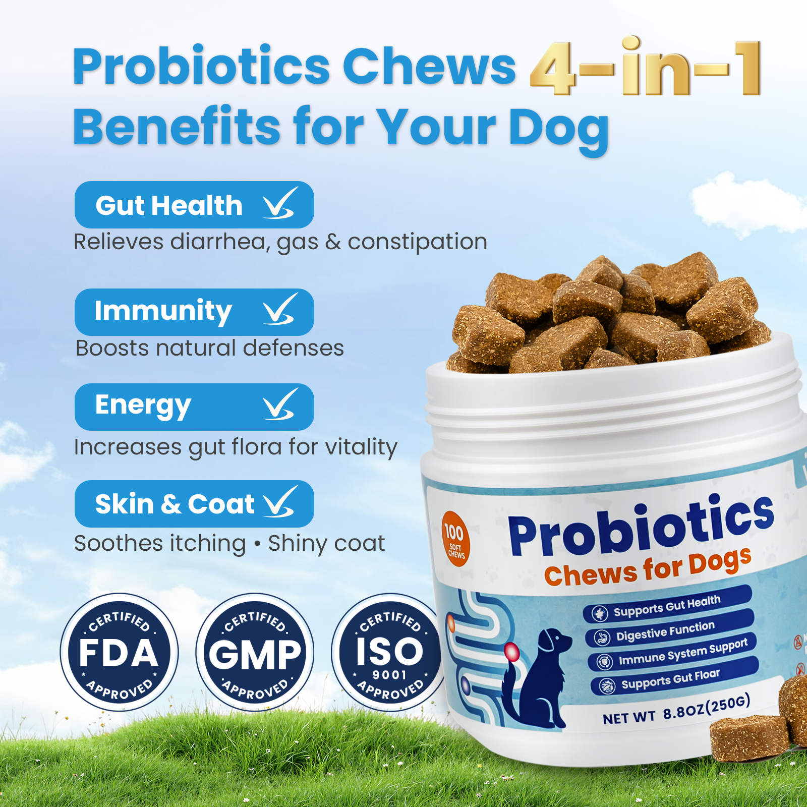 VUN Dog Probiotic Soft Chews | Daily Digestive Wellness Supplement