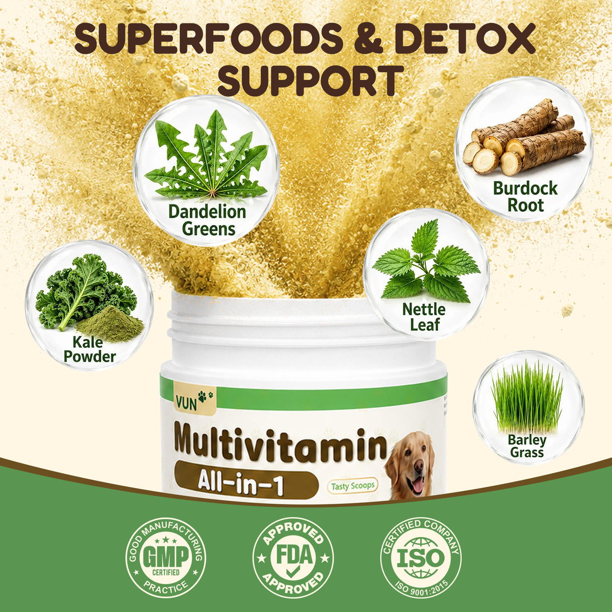 VUN Pet Daily Dog Vitamins Supplements Multivitamin Powder for Dogs