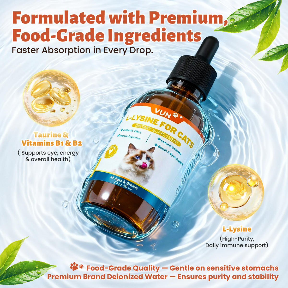 VUN L Lysine for Cats-Liquid Lysine Drops for Cat Immune & Respiratory