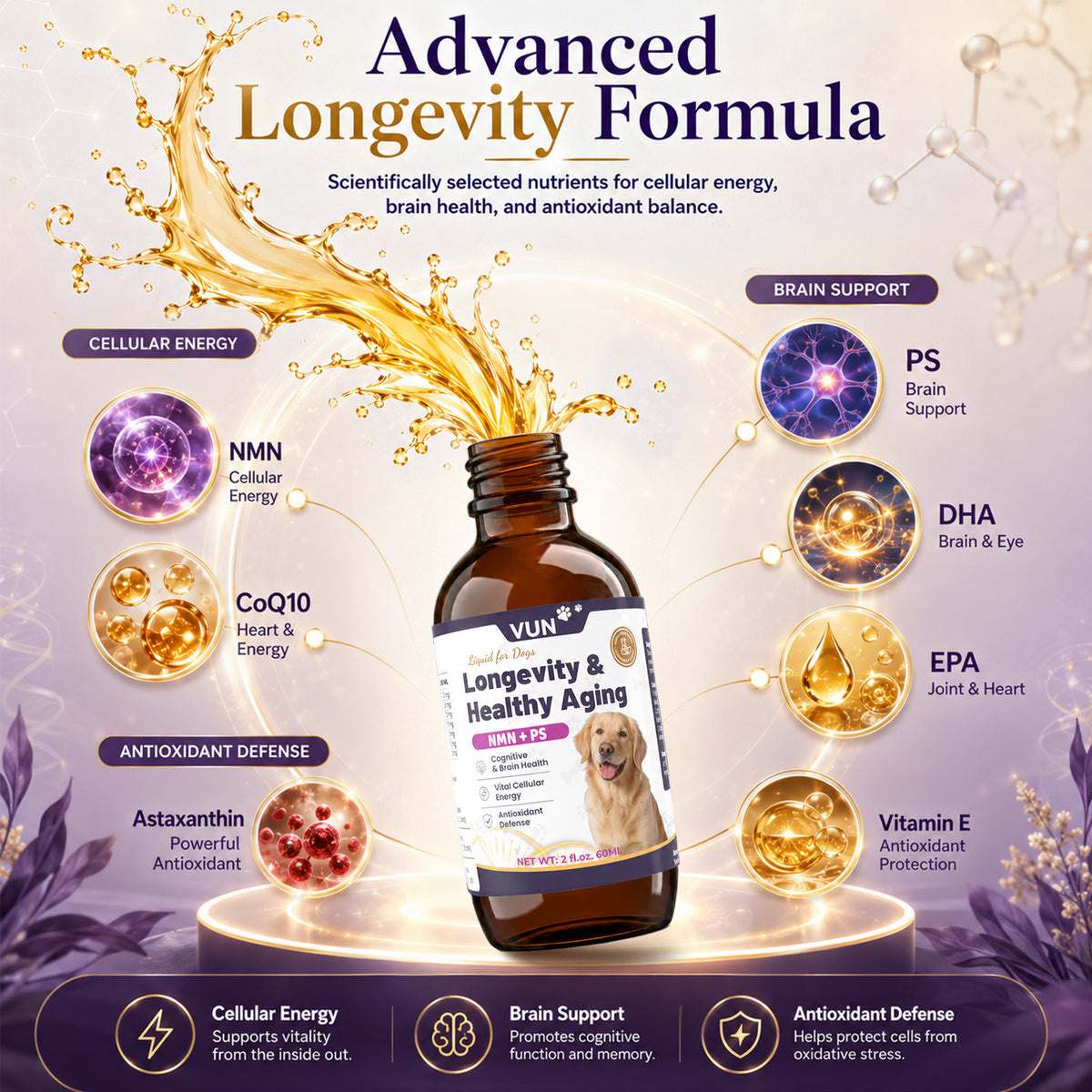 VUN NAD+ Longevity Supplement for Senior Dogs & Cats Cognitive