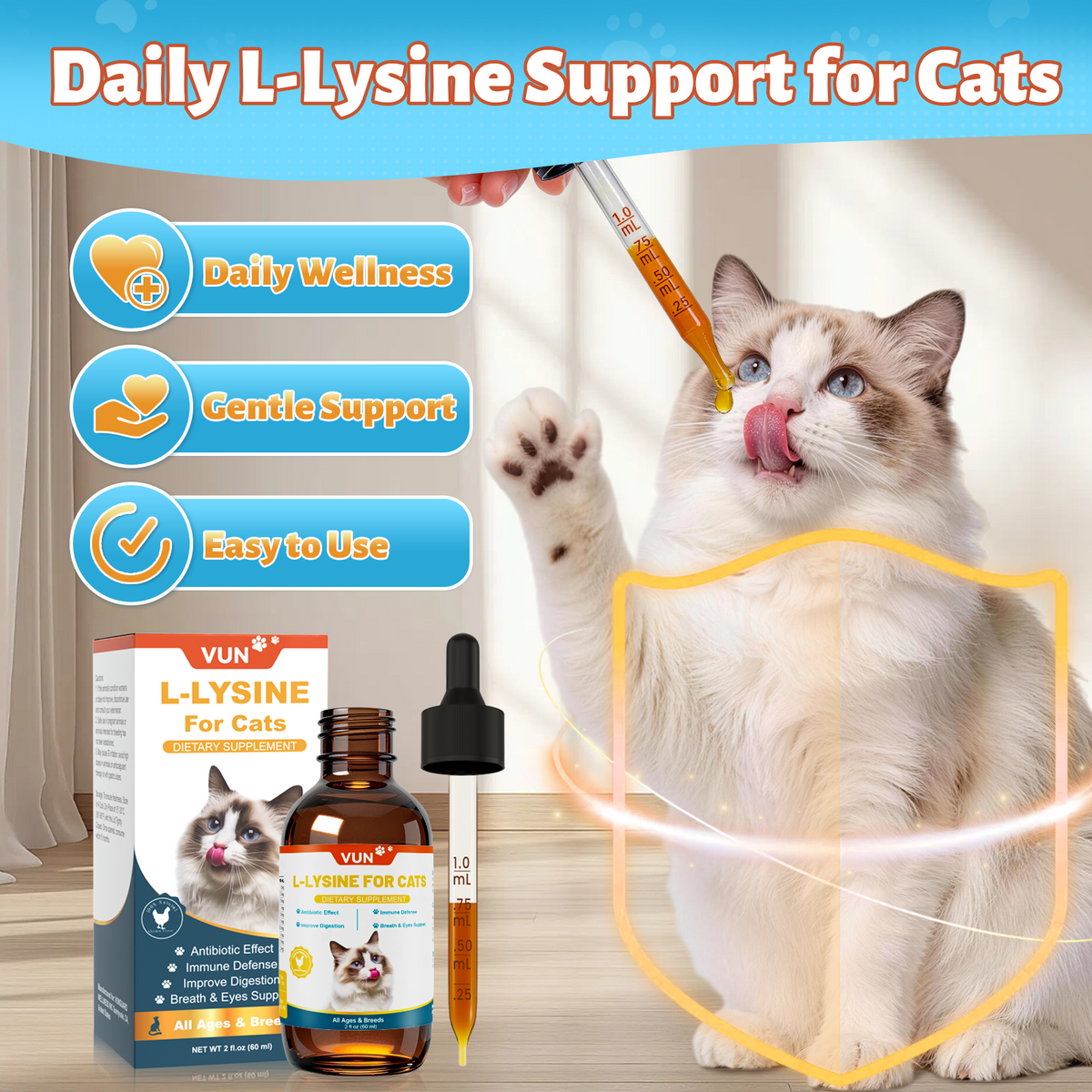 VUN L Lysine for Cats-Liquid Lysine Drops for Cat Immune & Respiratory