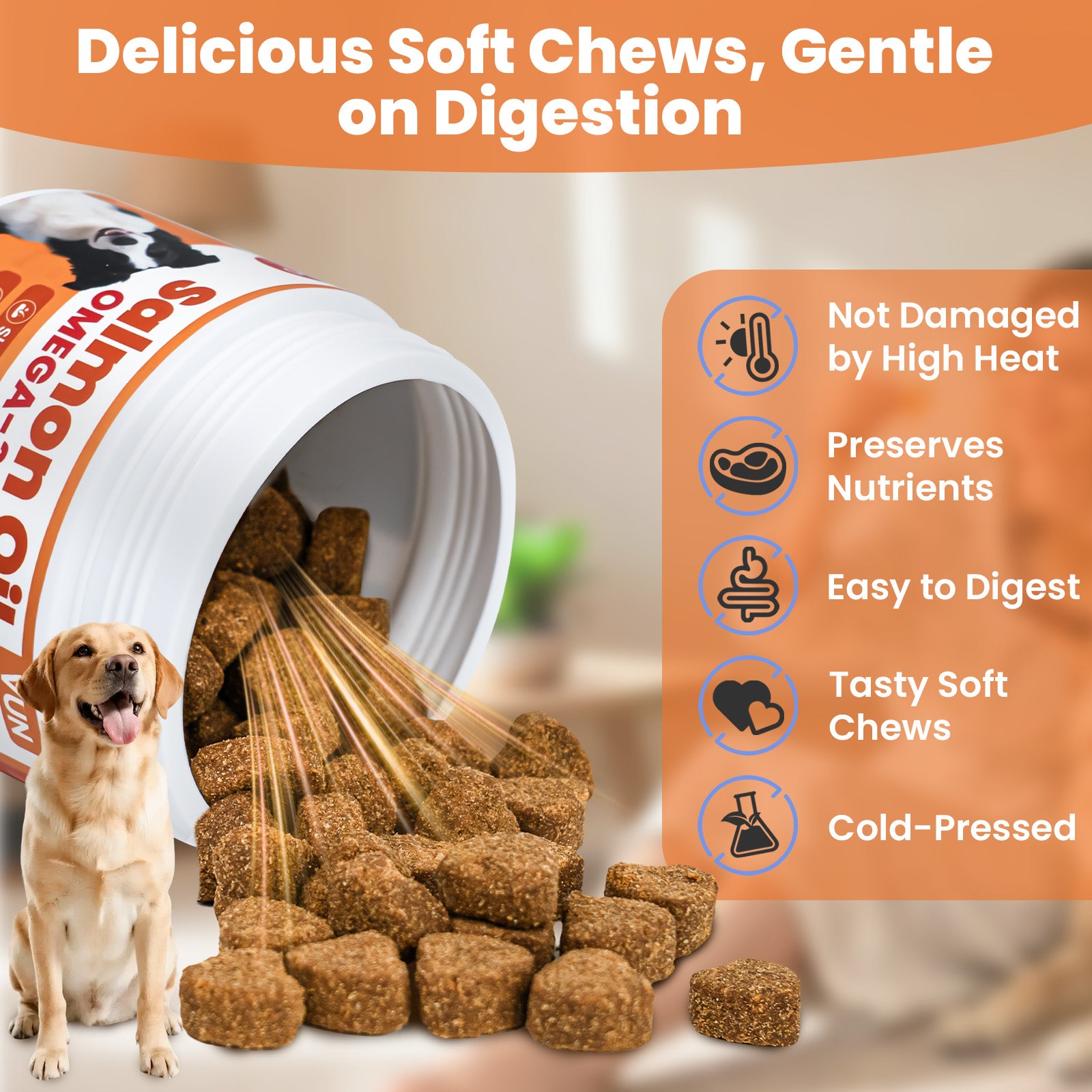 VUN Salmon Oil Soft Chews for Dogs | Omega 3 & 6 for Skin & Coat Health