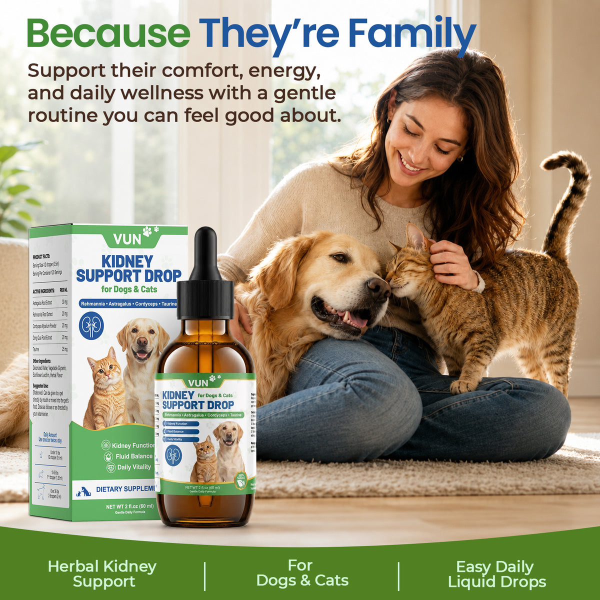 VUN Kidney Support Supplement for Dogs & Cats,Dog Liquid Herbal Kidney