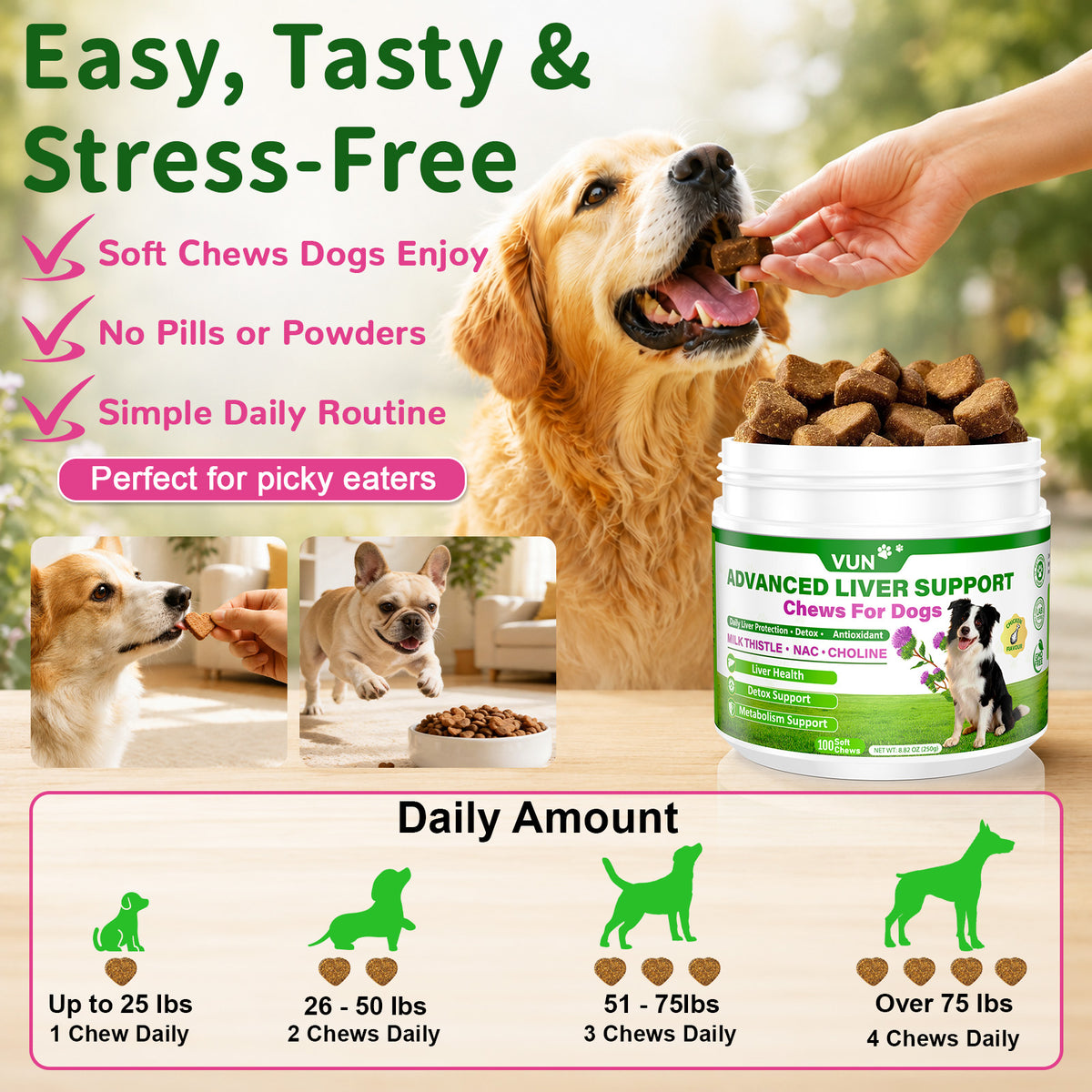 VUN Milk Thistle Supplement for Dogs,Dog Liver Support Soft Chew