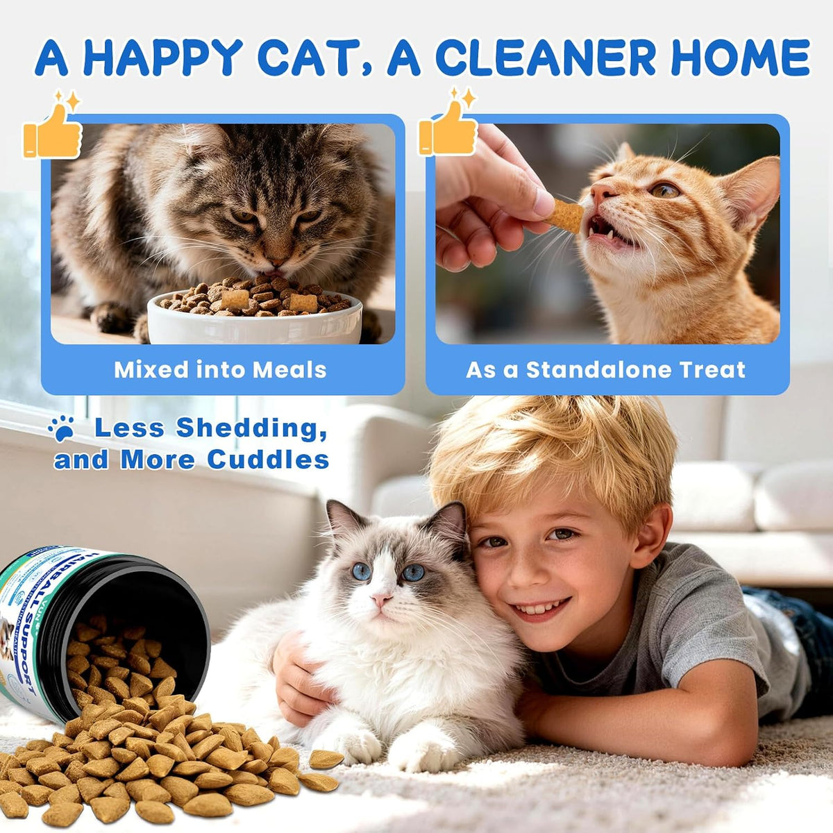 VUN Cat Hairball Support Crunchy & Creamy Chews, Hairball Treatment for Cats, Remedy Cat Treats, Cats Furball and Hair Ball Supports Skin & Coat, Digestion, Vitamins,Chicken Flavor (90-Day Supply)