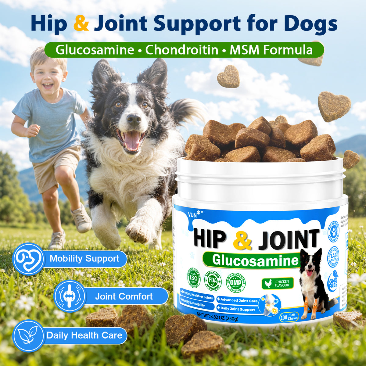 Hip and Joint Supplement for Dogs, Glucosamine Support for Dogs Joints Care