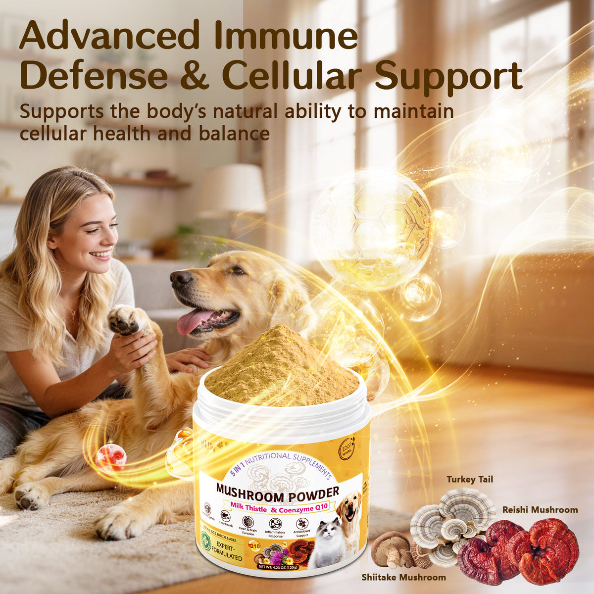 VUN 5-in-1 Mushroom Powder for Dogs & Cats – Daily Wellness Support