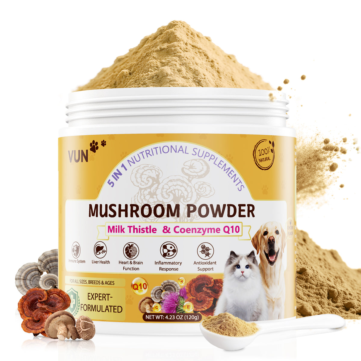 VUN 5-in-1 Mushroom Powder for Dogs & Cats – Daily Wellness Support
