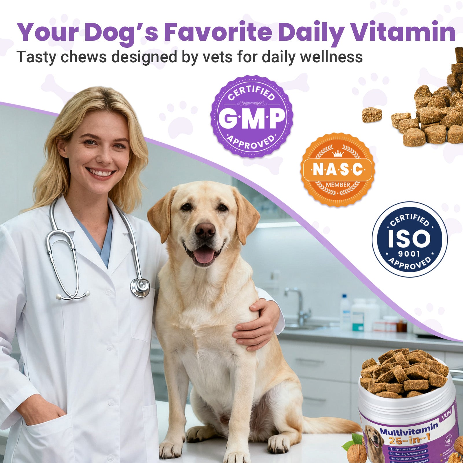 25-in-1 Dog Multivitamin – Soft Chews for Skin, Coat, Joints, Digestion & Immunity