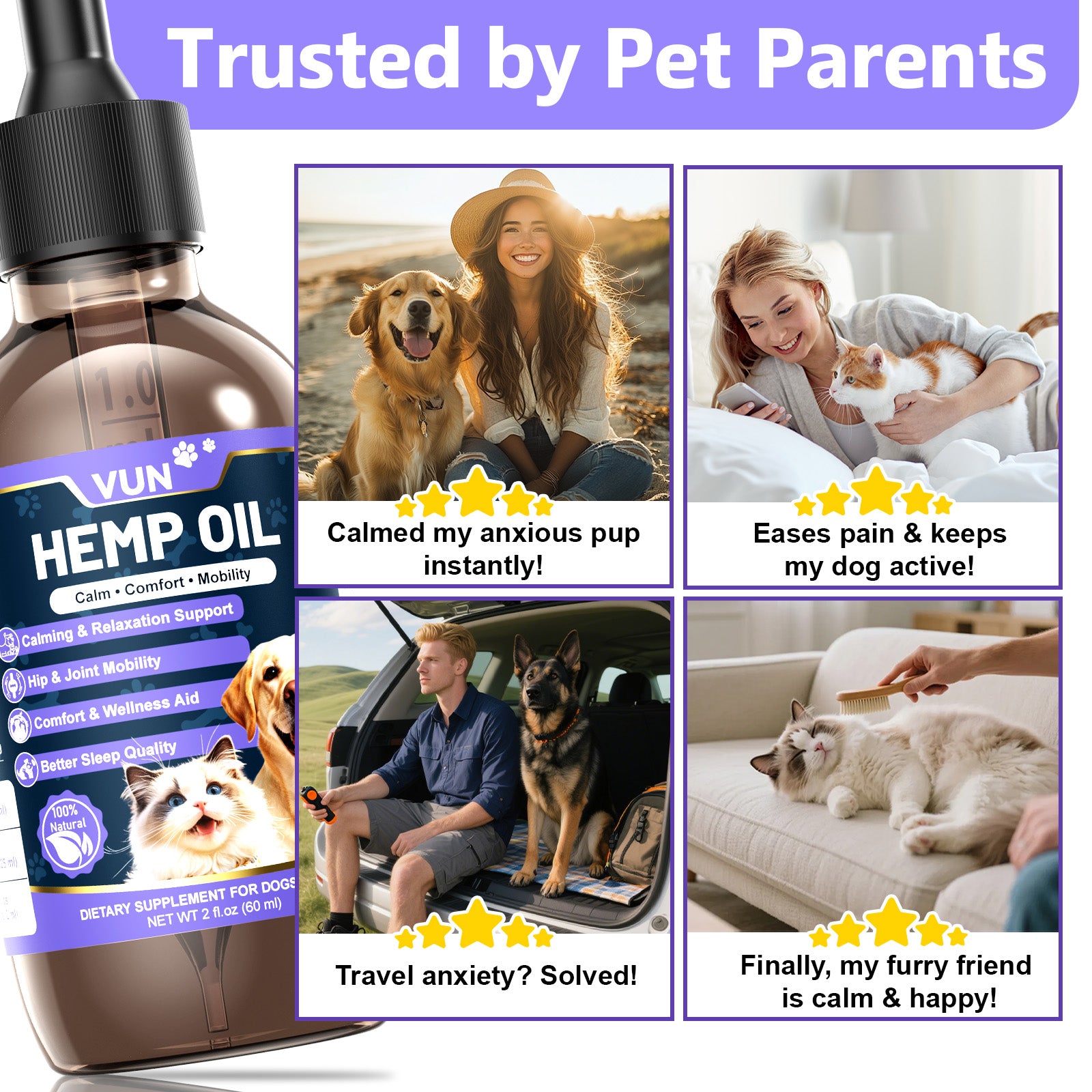 VUN Hemp Oil for Dogs & Cats | Calming, Mobility & Omega 3-6-9 Support