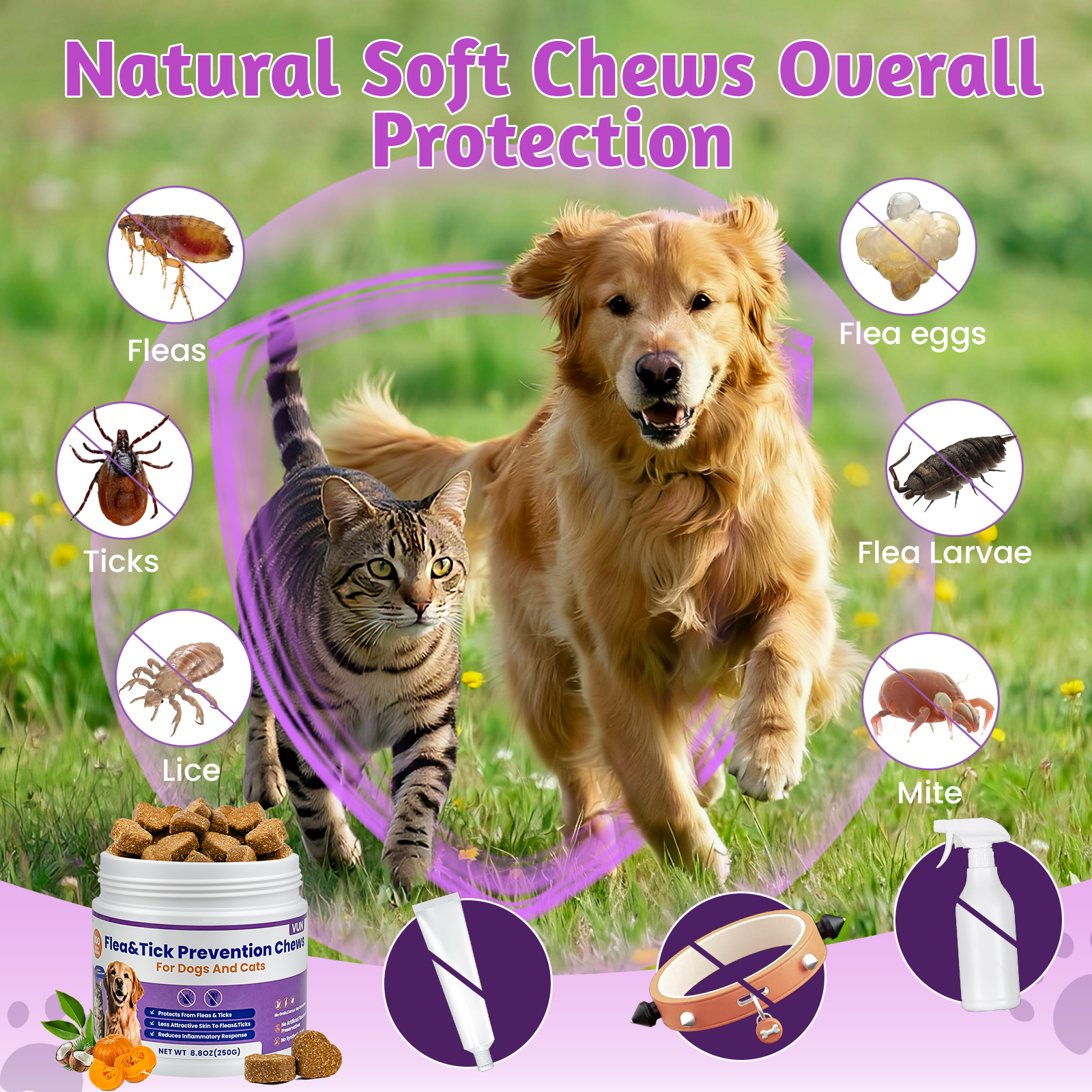 VUN Flea & Tick Prevention Soft Chews for Dogs | Skin & Coat Support Formula