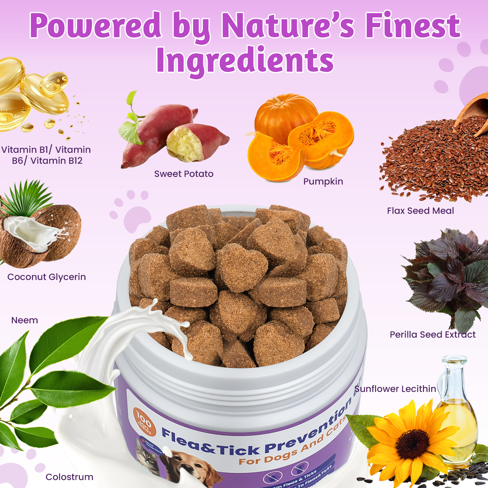 VUN Flea & Tick Prevention Soft Chews for Dogs | Skin & Coat Support Formula