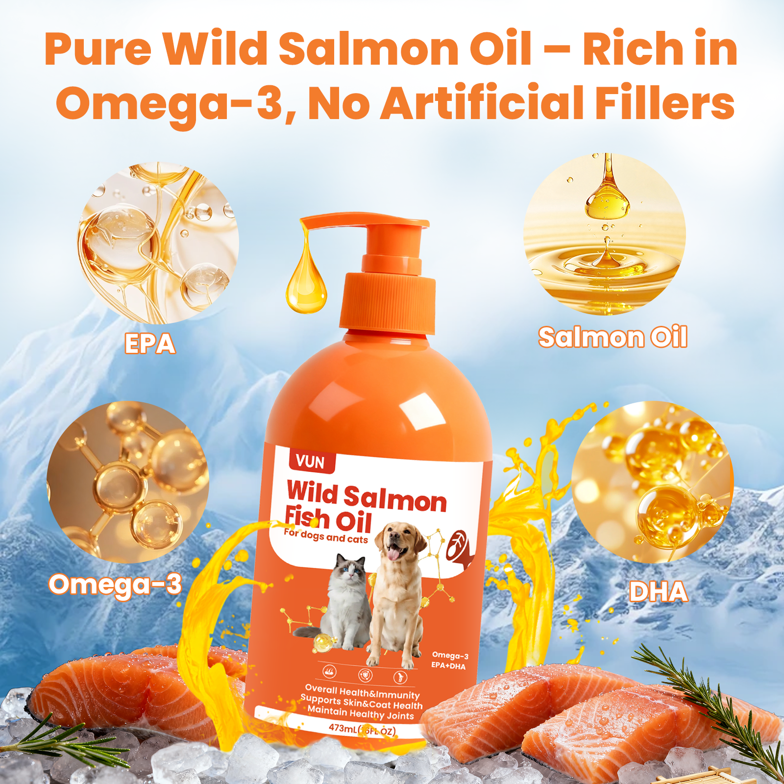 VUN Omega 3 Fish Oil for Dogs | Skin, Coat & Joint Support Formula