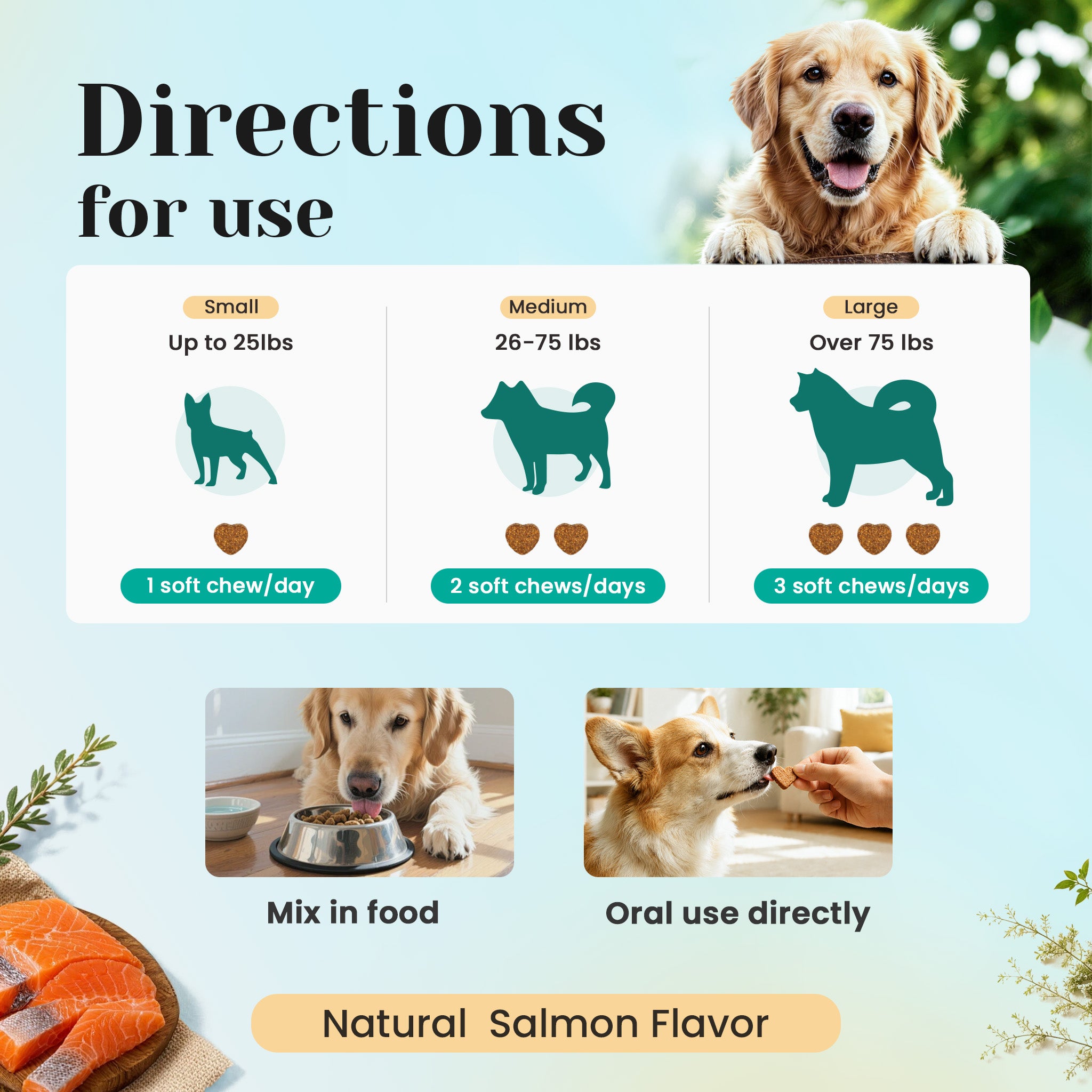 Feeding guide for VUN Pet allergy and immune soft chews for dogs