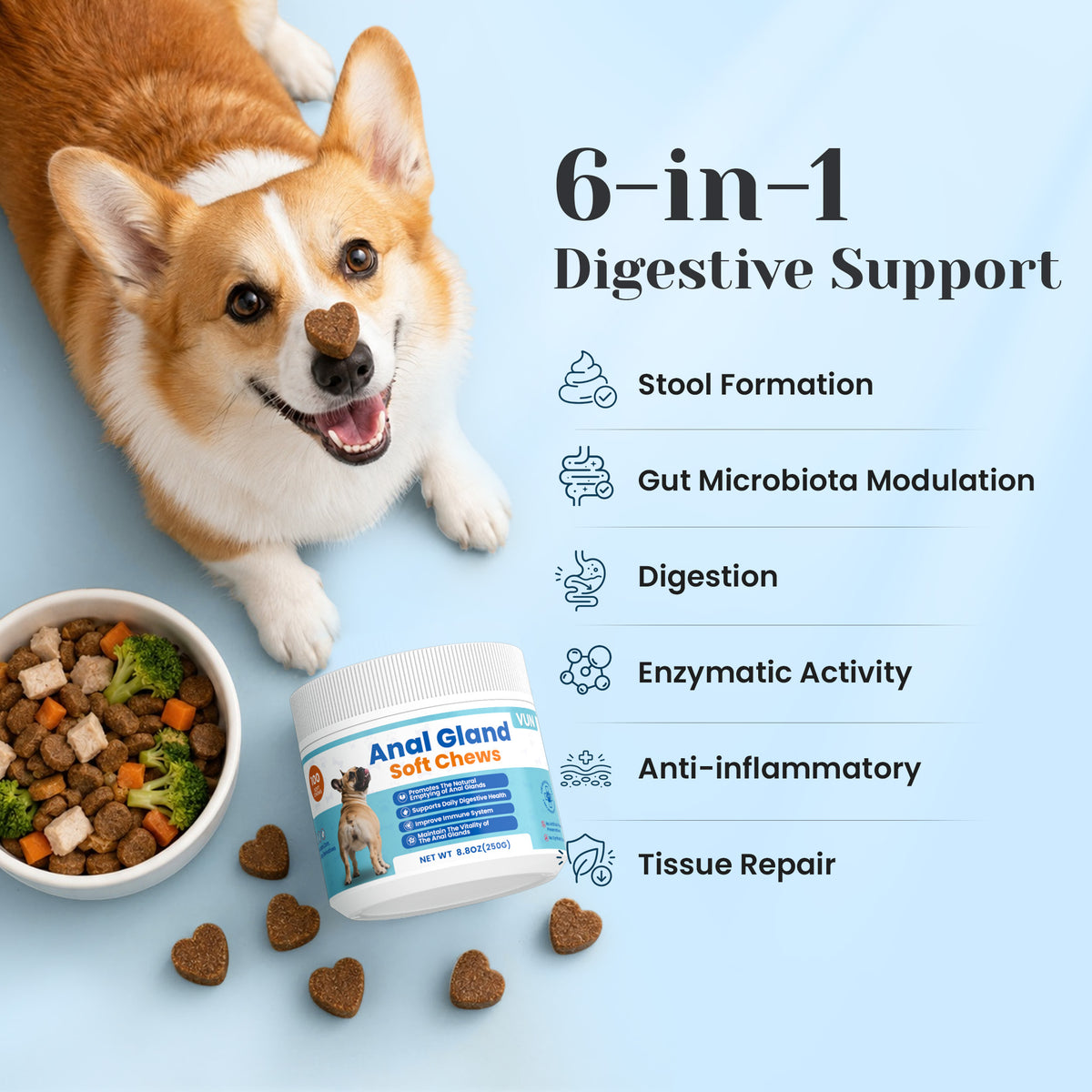 Dog anal gland chews for digestive health stool quality and anal gland support