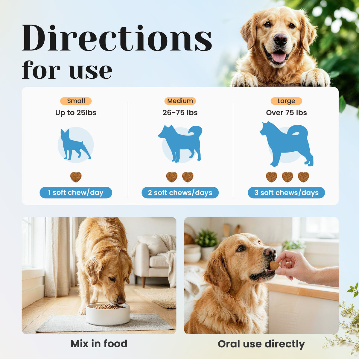 Feeding guide for VUN Pet anal gland support soft chews for dogs
