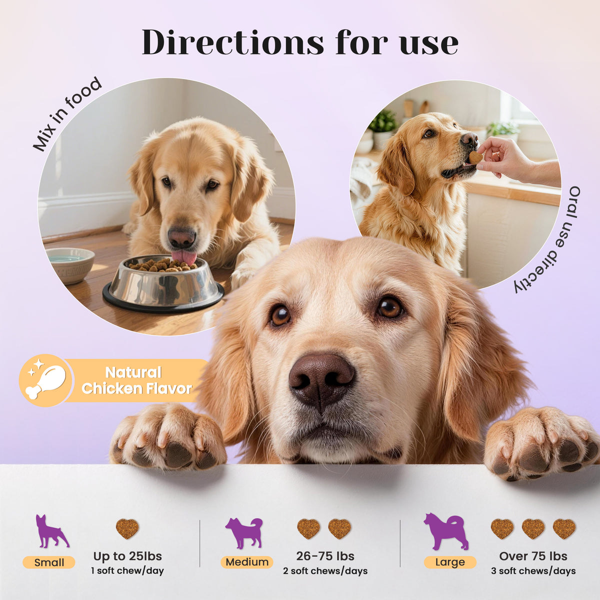 Feeding guide for VUN Pet 25-in-1 multivitamin soft chews for dogs