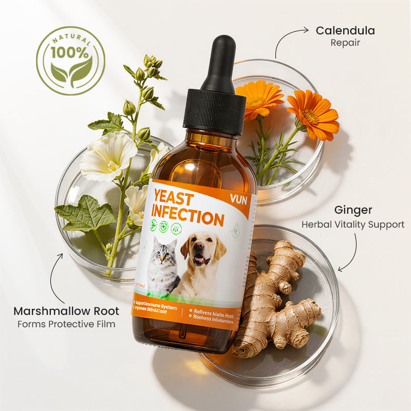 Natural yeast relief drops for dogs and cats.