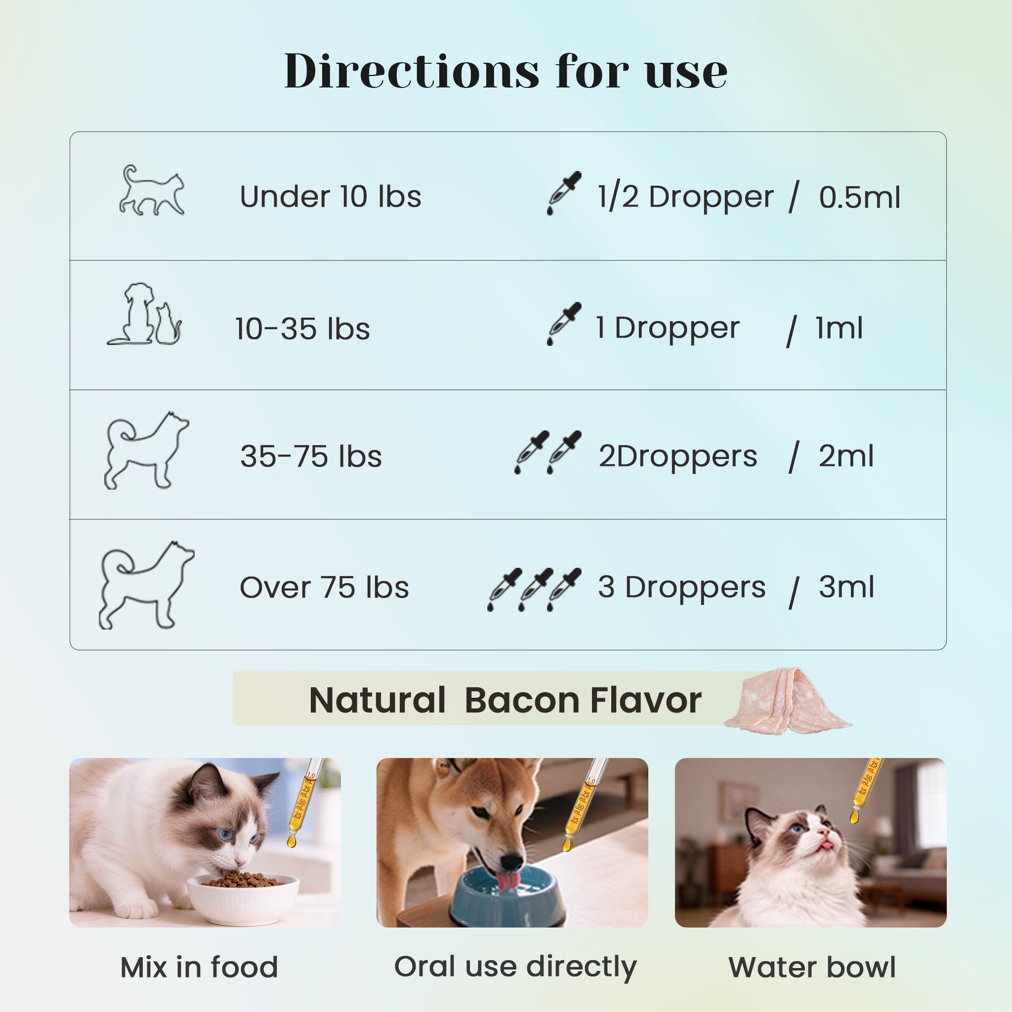 Feeding guide for VUN Official collagen support drops.