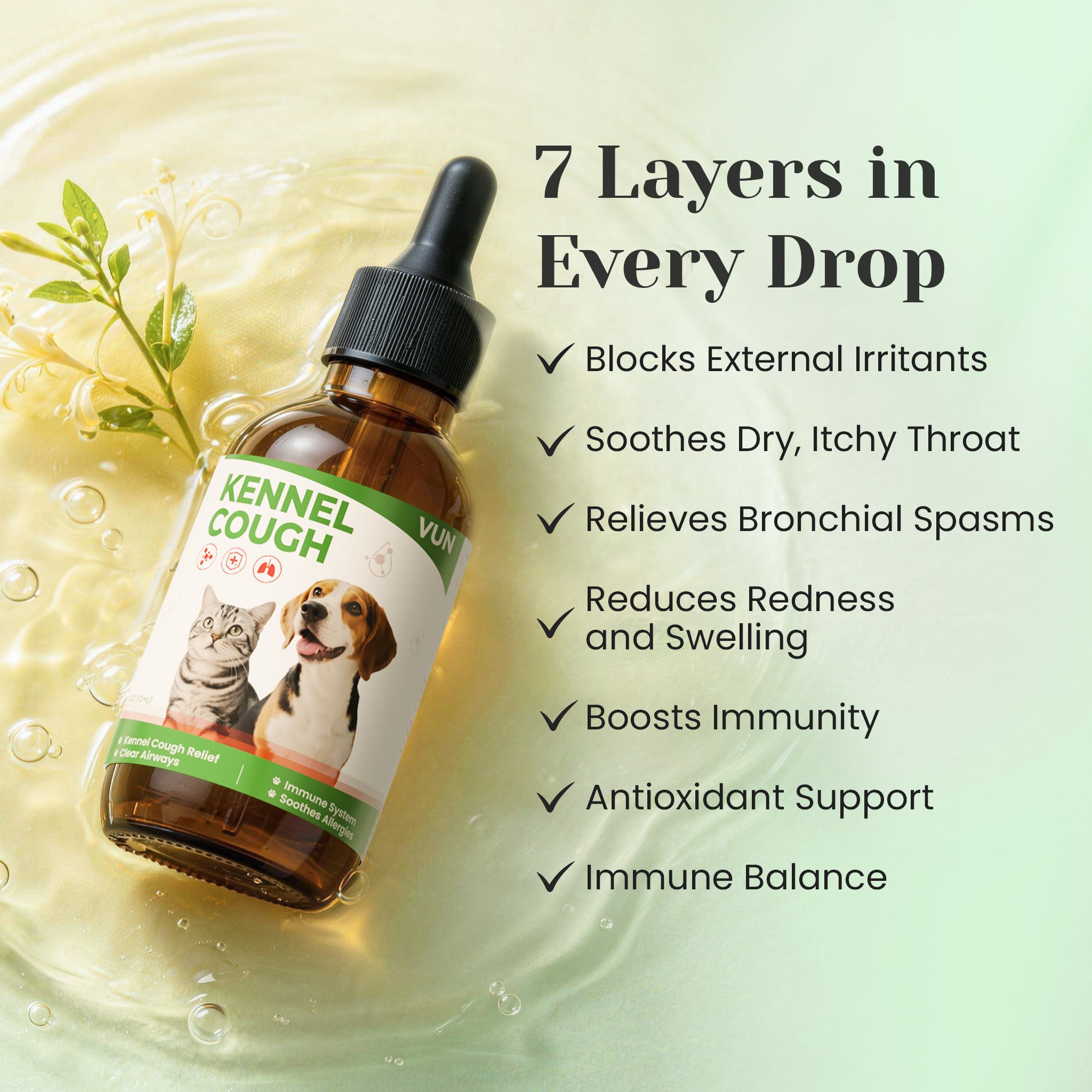 Kennel cough relief drops for cough throat and immune support