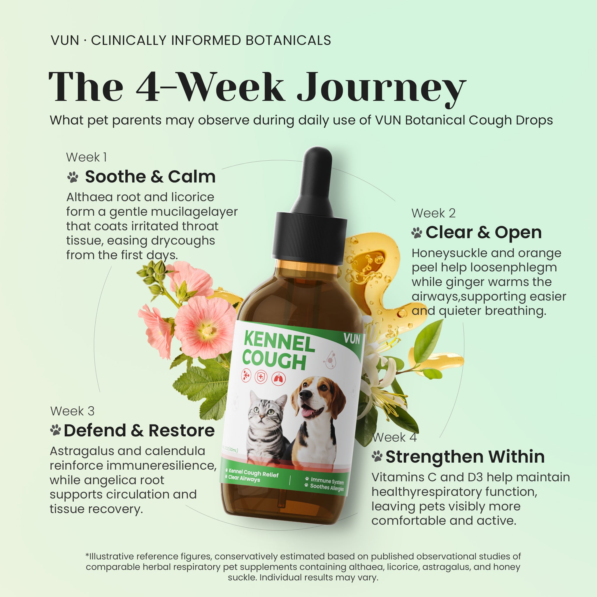 Monthly wellness progress with VUN pet kennel cough relief drops